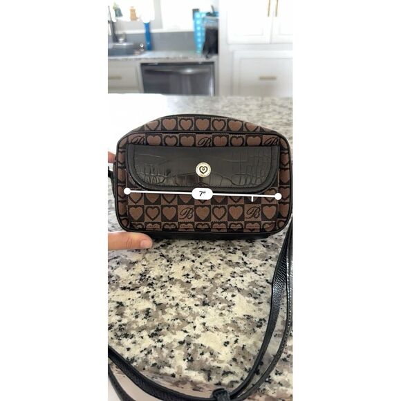 Brighton Crossbody‎ Womens Heart Canvas Leather Crossbody Brown Black - Picture 15 of 16